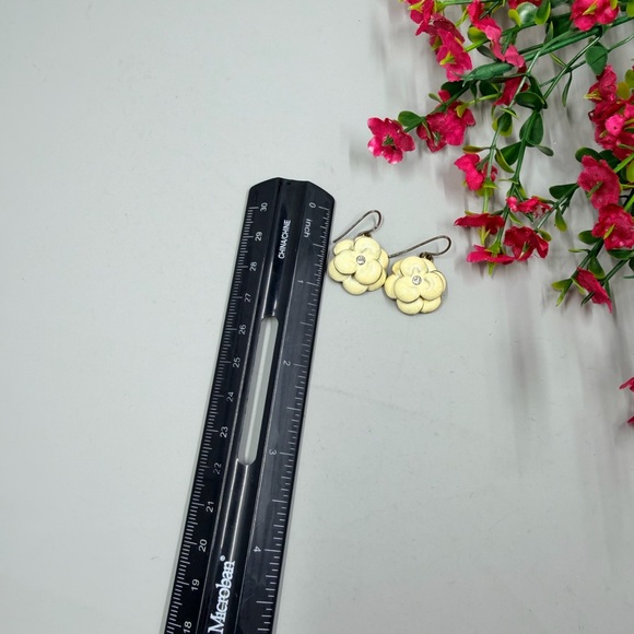 Cream Enamel Floral Drop Earrings in Cream - Designer Style with Crystal Accents - Picture 5 of 5